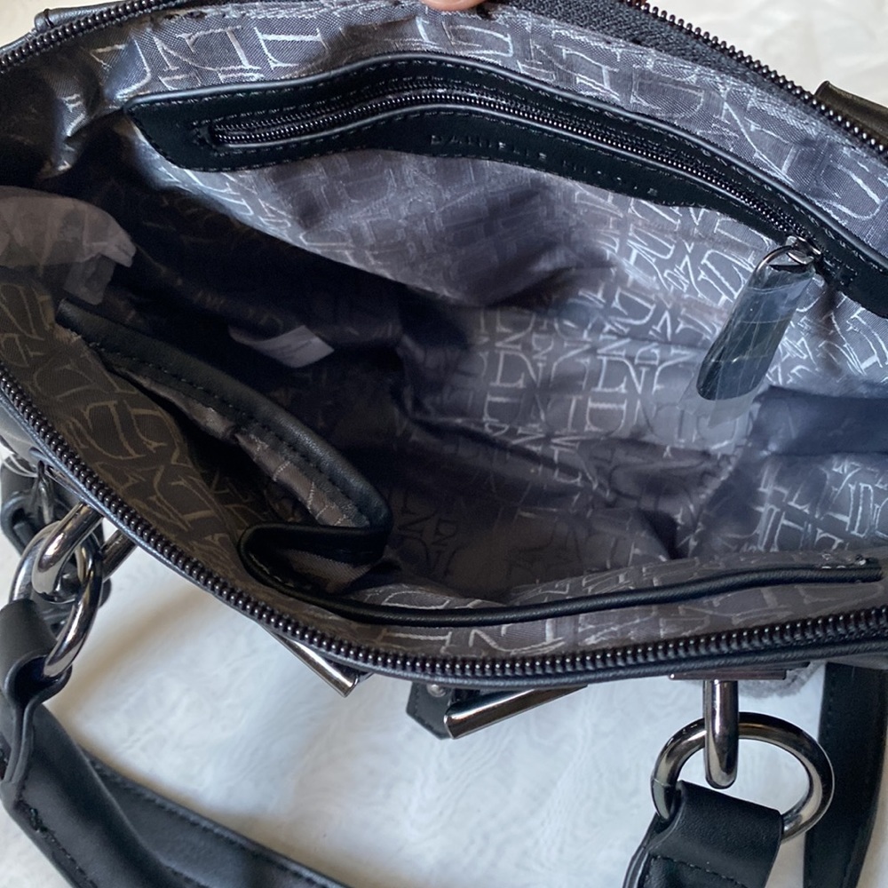 Danielle Nicole Grey Black Fleece Satchel With Cr… - image 8